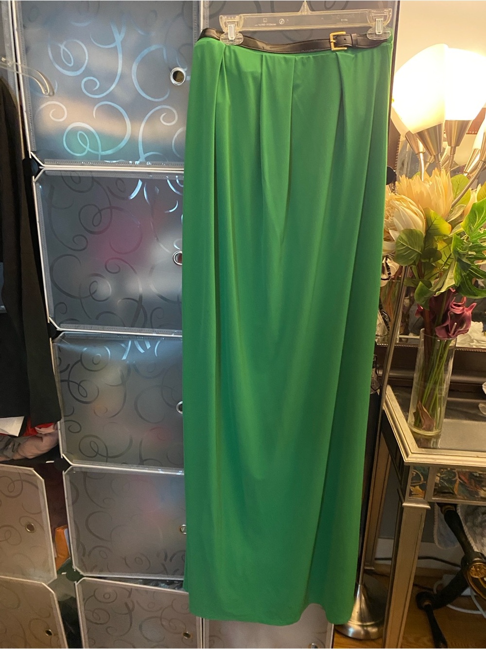 Moda International Strapless Maxi Dress in Green with Black Belt